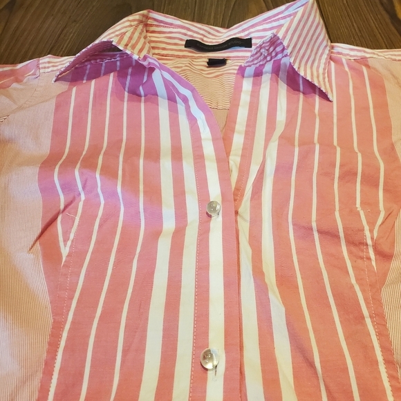 Express Striped Top Pink White Blouse Button Down Shirt Cotton Preppy Casual 4 - Picture 9 of 9